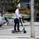 A man rides a LimeBike in Santa Monica, California in 2018.